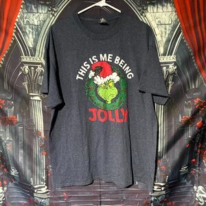 Gildan T-Shirt Men's XL Gray Cotton Dr. Seuss The Grinch This Is Me Being Jolly